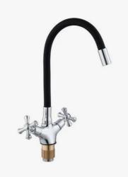 Смеситель для кухни/мойки VIEIR, двухвентильный, поворотный, латунный, гибкий излив, длина излива 495 мм, латунь, цвет черный/хром