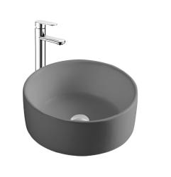 Раковина/умывальник Aquatek, 40х40 см, накладная, круглая, санфарфор, цвет серый матовый, без отверстия под смеситель, без слив-перелива, умывальник
