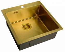 Мойка кухонная ZorG Light Bronze, 51х51х20 см, нержавеющая сталь, квадратная, цвет: бронза, с отверстием под смеситель, без крыла, слив-перелив, врезная