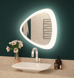 Зеркало Azario Edda 70х70 см, с LED/ЛЕД-подсветкой, ассиметричное, выключатель сенсорный, диммер, влагостойкое, гравировка, для ванны, навесное/подвесное/настенное