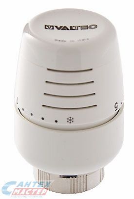 Термоголовка М30 x 1,5 VALTEC 6,5-28°C автоматическая, жидкостная, для клапана радиатора отопления, батарею, прямая, белая, радиаторная термостатическая головка, подключение, резьба, размеры (Валтек)