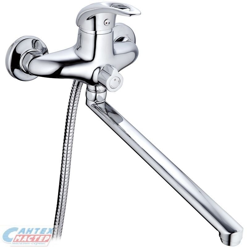 Смеситель для ванны/душа G-lauf однорычажный, керамический, настенный, излив поворотный 325 мм, с гибким шлангом, душем/лейкой, латунь, цвет хром, длинный, универсальный, горизонтальный, рычажный, кран, KLO7-A048