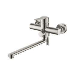 Смеситель для ванны/душа Esko Orlando однорычажный, керамический, настенный, излив поворотный 273 мм, с гибким шлангом, душем/лейкой, нержавеющая сталь, цвет хром, длинный, универсальный, горизонтальный, рычажный, кран, комплект, сантехника, размер