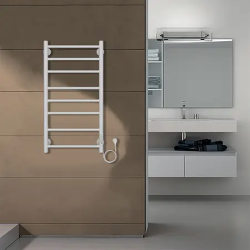 Полотенцесушитель электрический Azario PARMA 400/800, 8 секций, форма лесенка, цвет белый, электрический. 70-200 Вт. расположение диммера справа, с вилкой, нержавеющая сталь