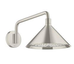 Верхний душ AXOR Showers/Front 240 2jet с держателем, настенный монтаж, круглый, с 2 режимами, размер 27,9х27,9 см, металлический, цвет: под сталь, для душа/ванной