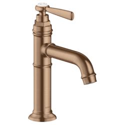 Смеситель для раковины Axor Montreux 100, однорычажный, с рычаговой рукояткой, фиксированный излив, длина излива 14,2 см, керамический, латунь, цвет шлифованное красное золото, с незапираемым сливным набором