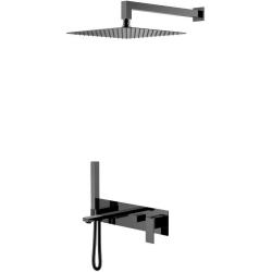 Душевая система Boheme Qubic, встраиваемая, цвет оружейная сталь, комплект: однорычажный, смеситель/излив/тропический душ (с верхней лейкой)/лейка/шланг, встраиваемый (скрытый) монтаж