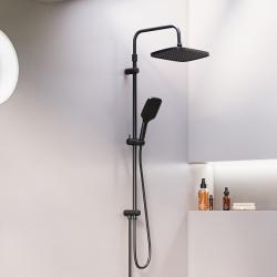 Душевой гарнитур Damixa Gala высота 1050-1450 мм, цвет черный матовый, без смесителя, комплект: тропический душ прямоугольный (с верхней лейкой)/стойка/лейка/шланг, настенная, латунь/пластик