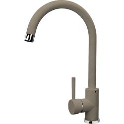 Смеситель для кухни Florentina Альфа, однорычажный, поворотный, керамический, с высоким С-образным изливом, высота излива 20,2 см, латунь, цвет серый шелк