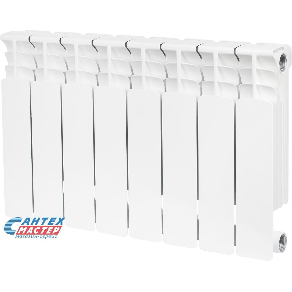 Радиатор отопления Stout Space 350 (8 секций) биметаллический, боковое подключение, для квартиры, дома, водяные, мощность 1072 Вт, настенный, батарея, белый (Стаут)