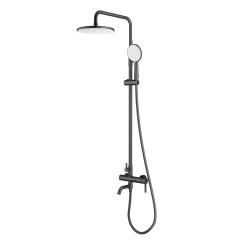 Душевая система Splenka S221.24.06 высота 1070-1370 мм цвет черный, комплект: однорычажный смеситель/излив/тропический душ круглый (с верхней лейкой)/лейка/стойка/шланг, нержавеющая сталь