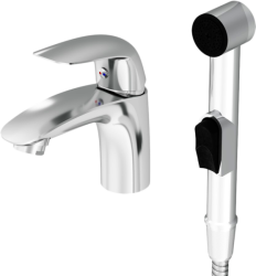 Смеситель для раковины/умывальника Damixa Eclipse, с гигиеническим душем, однорычажный, неповоротный, керамический, длина излива 108 мм, латунь, цвет хром