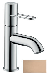 Смеситель для раковины/умывальника Axor Uno 70, однорычажный, с рукояткой-петлей, фиксированный излив, длина излива 11,1 см, керамический, латунь, цвет шлифованное красное золото, с незапираемым сливным набором