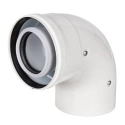 Отвод дымохода конденсационный Gekon D60/100 мм, 90° раструбный, для дымоходов, полипропилен/сталь, цвет белый