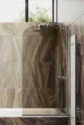 Душевая шторка на ванну MaybahGlass, 140х44 см, бронзовое стекло/профиль узкий, цвет хром матовый, фиксированная, плоская/панель, правая/левая, правосторонняя/левосторонняя, универсальная