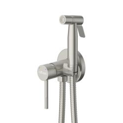 Смеситель с гигиеническим душем Cezares Relax встраиваемый, однорычажный, керамический, без излива, с гибким шлангом/лейкой, нержавеющая сталь, цвет сатин