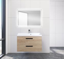 Тумба под раковину BelBagno Aurora 80, 80х45х50 см, подвесная, 2 выкатных ящика, ЛДСП, цвет: светлое дерево, шкафчик навесной, механизм доводчика, прямоугольная