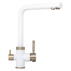 Смеситель для кухни/мойки TopZero 3в1, цвет бронза, L образный, однорычажный, с высоким изливом, высота излива 294 см, из латуни