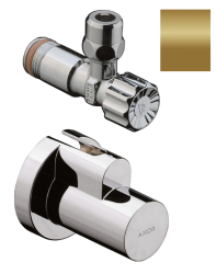 Вентиль Axor угловой, одновентильный, запорный, латунь, цвет: полированная бронза, керамический, подключение к стене 1/2", отвод 3/8", с декоративной накладкой