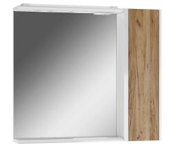 Зеркальный шкаф Домино Uno 80, 800х152х720 мм, с LED/ЛЕД-подсветкой, подвесной, цвет белый/дуб вотан, зеркало, 1 распашная дверца, прямоугольный, правый, правосторонний