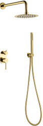 Душевая система Boheme Uno, встраиваемая, цвет золото, комплект: однорычажный, смеситель/тропический душ (с верхней лейкой)/лейка/держатель лейки/шланг, встраиваемый (скрытый) монтаж