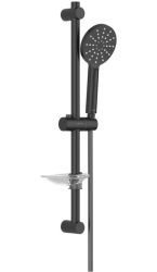 Душевой гарнитур Aquatek Оберон наружного монтажа, высота 652 мм, цвет матовый черный, комплект: стойка/лейка/шланг/мыльница, нержавеющая сталь/пластик