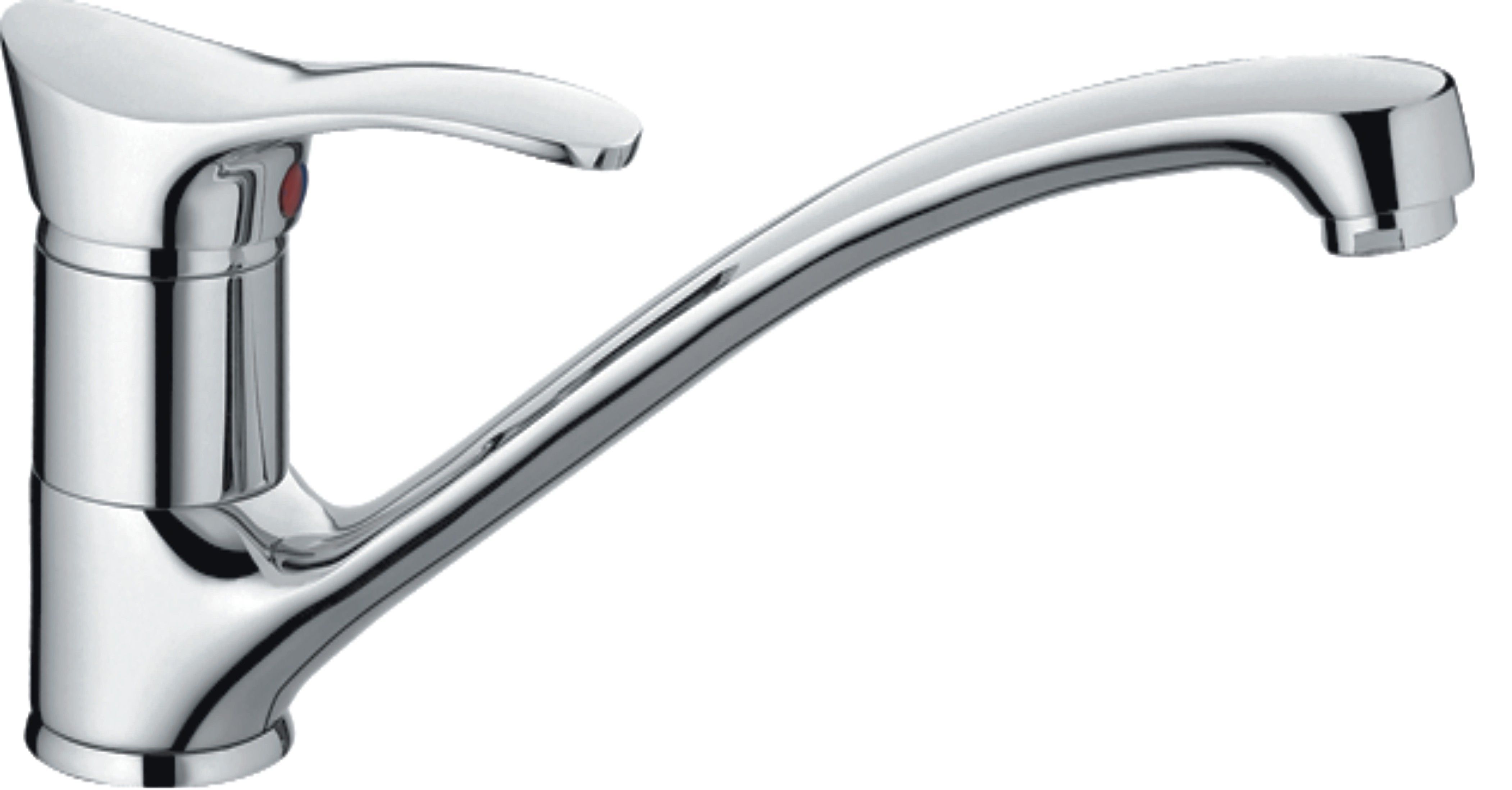 Смеситель для кухни/мойки HAIBA однозахватный, поворотный, латунный, с длинным изливом, длина 284 мм, латунь, цвет хром