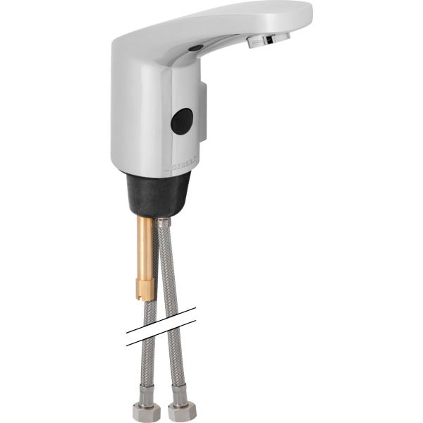 Смеситель для раковины/умывальника Geberit тип 185, бесконтактный/сенсорный, неповоротный, питание от батарей, с миксером и ручкой, длина излива 115 мм, латунь, цвет хром