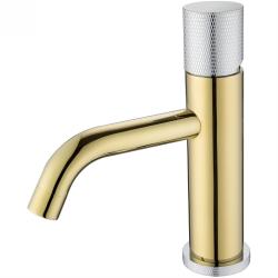 Смеситель для раковины/умывальника Boheme Stick, однорычажный, неповоротный, керамический, длина излива 135 мм, латунь, цвет золото/хром