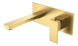 Смеситель для раковины/умывальника Boheme Qubic, встраиваемый, однорычажный, неповоротный, керамический, длина излива 191 мм, латунь, цвет золото матовое