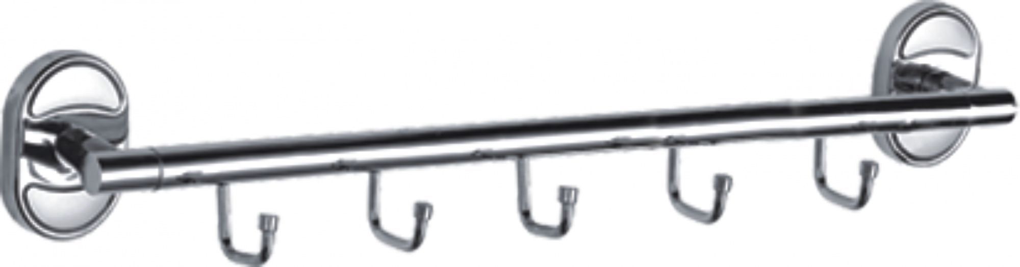 Крючок пятерной HAIBA настенный, латунный, форма округлая, планка, для полотенец/халатов в ванную/туалет/душевую кабину, цвет хром