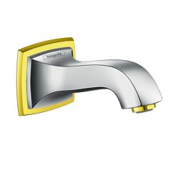 Излив на ванну Hansgrohe Metropol, настенный, латунь, хром/золото, квадратный, длина излива 15,8 см, встраиваемый/встроенный, для смесителя/ванны/ванной/душевой, без смесителя, фиксированный