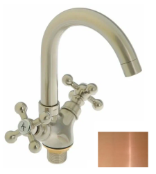 Смеситель для раковины Migliore Lady, двухвентильный, излив короткий, неповоротный, длина 135 мм, керамический, латунь, цвет медь