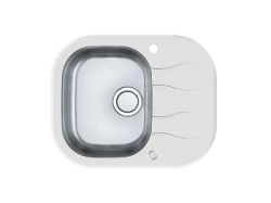 Мойка кухонная ALVEUS WAVE UP 10 62х50х17,5 см, врезная/встраиваемая сверху, с крылом, закаленное стекло/нержавеющая сталь, прямоугольная, цвет белый, с отверстием под смеситель