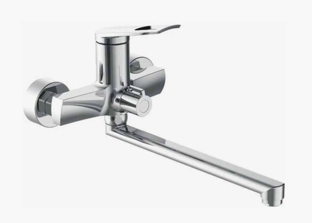 Смеситель для ванны/душа HAIBA однозахватный, хромированный, настенный, излив длинный 300 мм, поворотный, латунь, цвет хром