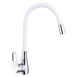 Смеситель для кухни/мойки VIEIR, однорычажный, поворотный, керамический, гибкий излив, длина излива 223 мм, латунь, цвет хром/белый