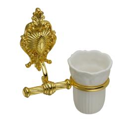 Стакан Migliore Elisabetta, с держателем, настенный, латунь/керамика, форма округлая, для зубных щеток в ванную/туалет/душевую кабину, цвет золото/белый