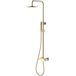Душевая система Boheme Stick, высота 1091 мм, цвет золото, комплект: однорычажный смеситель/излив/тропический душ (с верхней лейкой)/стойка/лейка/шланг, наружного монтажа