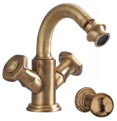 Смеситель для биде Cezares Aphrodite, двухвентильный, низкий, длина излива 135 мм, неповоротный, керамический, латунь, цвет бронза, с донным клапаном