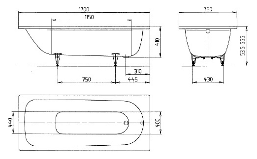 Ванна Kaldewei Saniform Plus 170х75 стальная 112600010001 mod 373-1