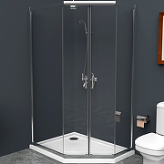 Душевой уголок BelBagno Uno-195, 100х80 см, без поддона, пятиугольный асимметричный, угловой, стекло прозрачное, (без сифона) без крыши, раздвижной, стеклянный, алюминиевый профиль (хром)