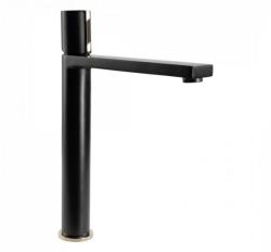 Смеситель для раковины/умывальника REA ICON однорычажный, неповоротный, высокий, длина излива 175 мм, латунь, цвет черный матовый/золото