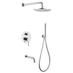 Душевая система ABBER Wasser Kreis скрытого монтажа, цвет хром, комплект: однорычажный смеситель/излив/тропический душ (с верхней лейкой)/лейка/шланг