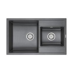 Мойка кухонная Paulmark TANDEM, 82х50х19,5 см, две чаши, врезная, кварцевый композит, прямоугольная, цвет графит, без отверстия под смеситель, без крыла, слив-перелив, врезная в столещницу, для кухни