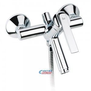 Смеситель для ванны/душа Teka Inca однорычажный, керамический, настенный, излив фиксированный 141 мм, с гибким шлангом, душем/лейкой, латунь, цвет хром, короткий, универсальный, горизонтальный, рычажный, кран, комплект, сантехника, размер