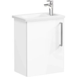 Тумба с раковиной Vitra Root 45, 415х575х270 мм, подвесная, левая/левосторонняя, 1 распашная дверца, МДФ, система плавного закрывания, прямоугольная, цвет: белый/умывальник, прямоугольный, цвет белый