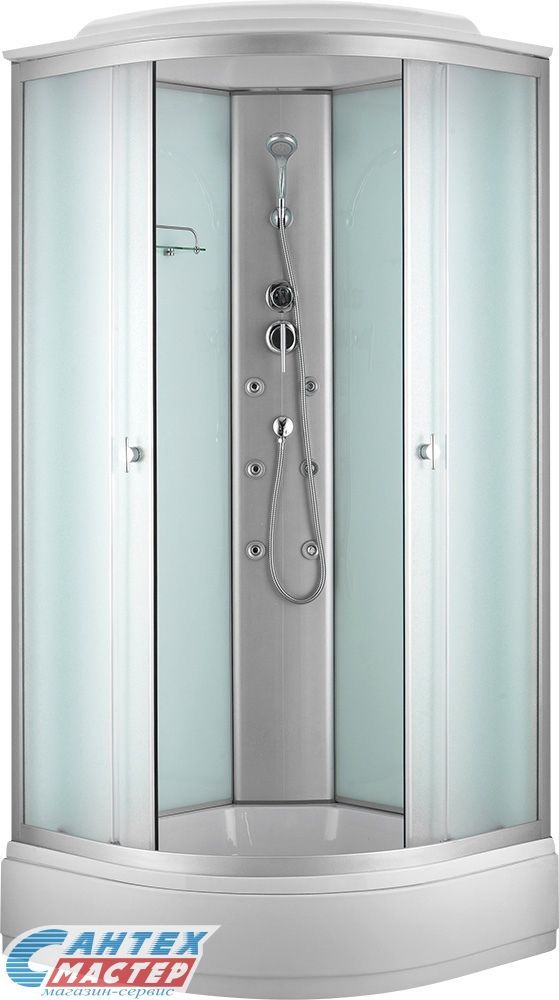 Душевая кабина 90х90х220 см Niagara Classic поддон средний, полукруглая, угловая, стекло матовое, задние стекла белые, с верхним душем, с гидромассажем, смеситель, профиль хром матовый, прозрачное стекло, белая, закрытая