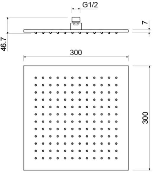 Верхний душ Aquatek AQ2078CR квадратный, 1 режим, размер 300х300х7 мм, нержавеющая сталь, цвет хром, для душа/ванной, на стену/на потолок