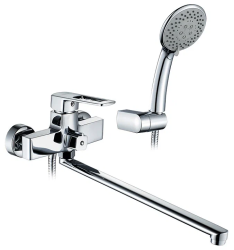 Смеситель для ванны/душа LEDEME настенный, однорычажный, поворотный, латунный, длина излива 400 мм, латунь, цвет хром