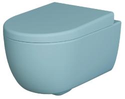 Унитаз подвесной Ambassador Abner, голубой матовый, горизонтальный (в стену) выпуск, с быстросъемным сиденьем микролифт (толстое), дюропласт, безободковый, антивсплеск, под скрытый бачок